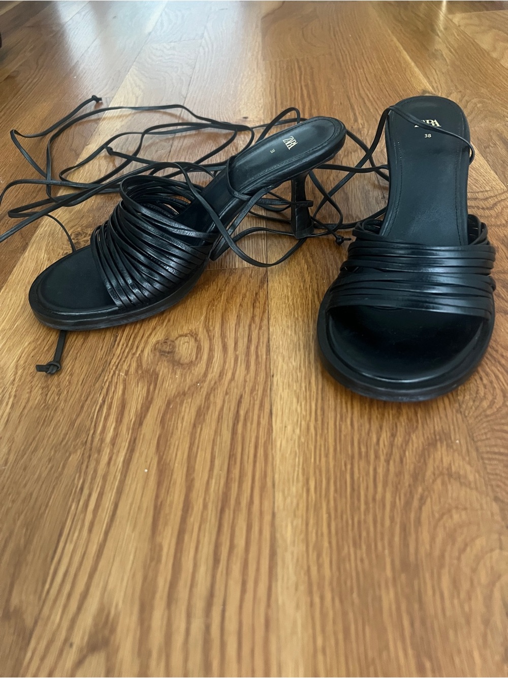 Black Strappy Lace-Up Women's Sandals